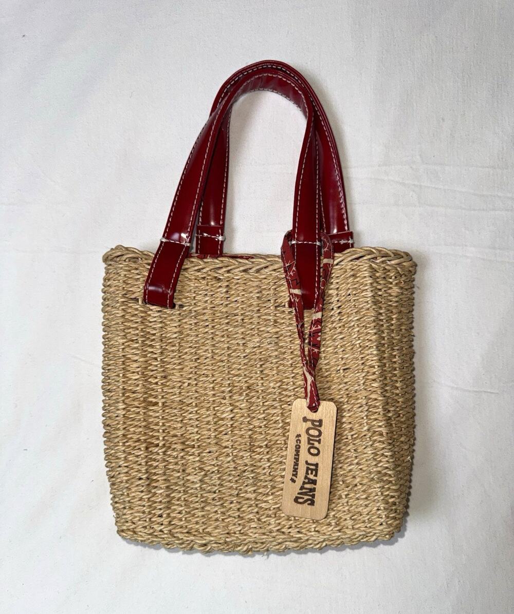Polo Ralph Lauren VTG Raffia Small Shoulder bucket Bag bandanna interior Y2K